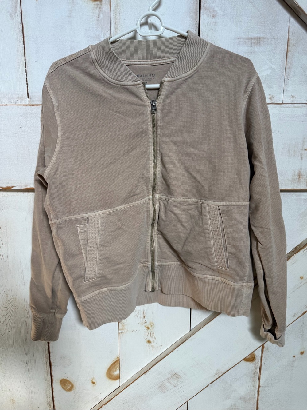 Athleta Women's Taupe Zip-Front Bomber Jacket